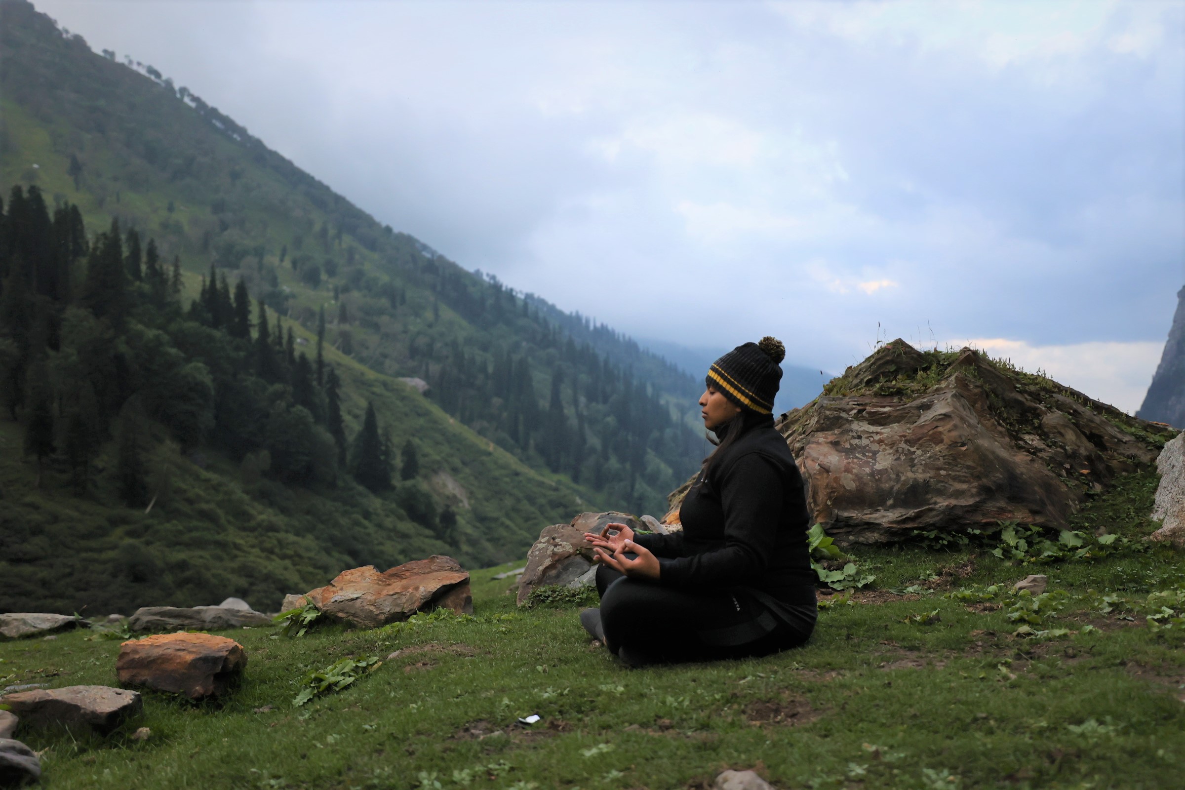 Maitri meditating in Himalayas