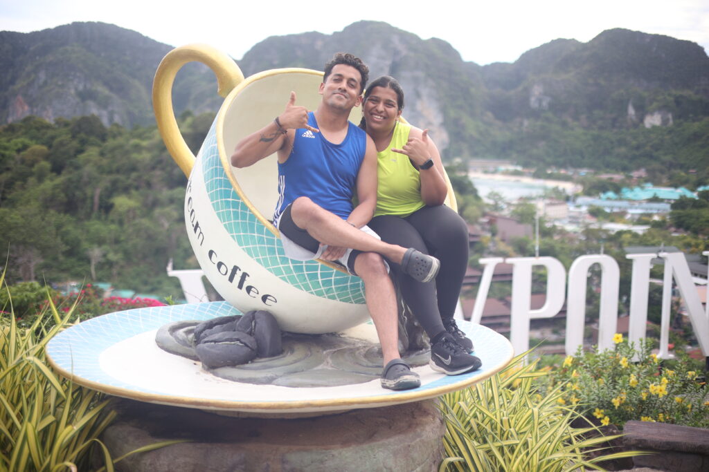 Maitri and Ajay at viewpoint in Phi Phi