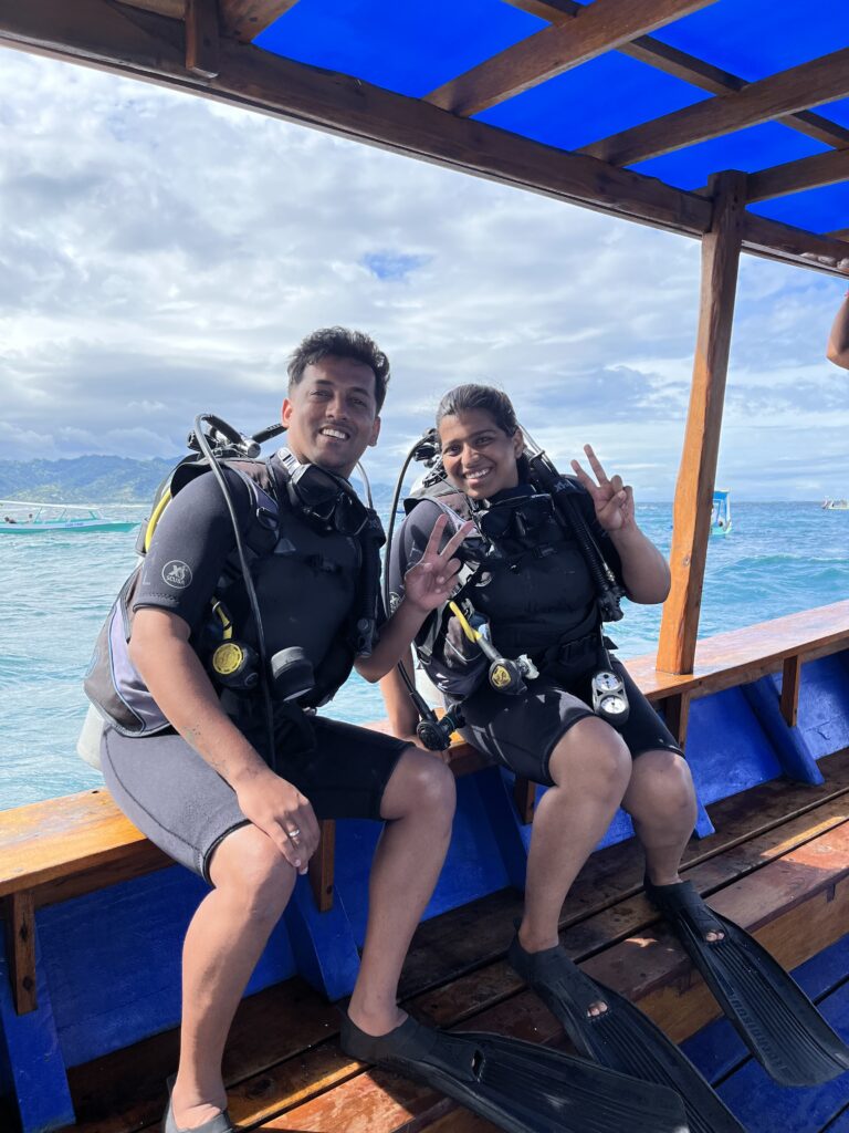 Maitri and Ajay scuba gear